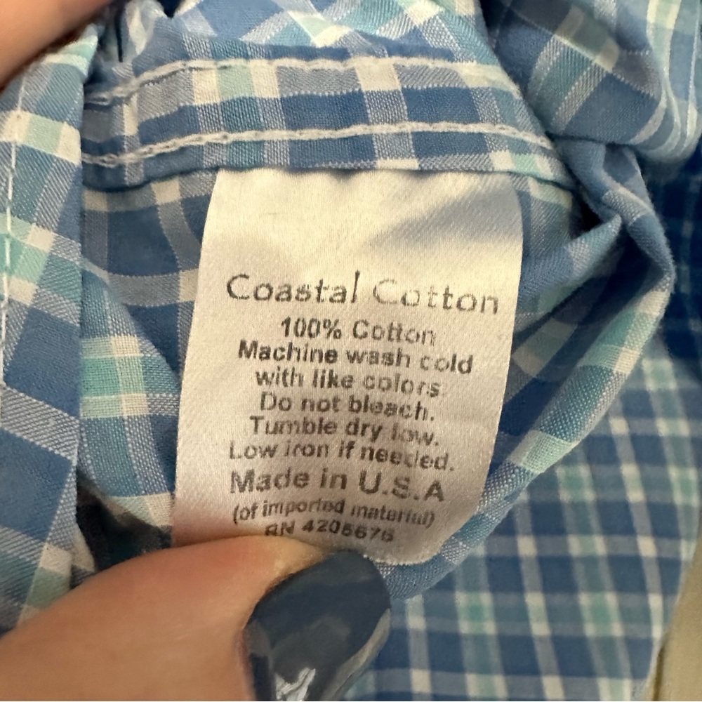 Coastal Cotton Button Down Shirt in Blue Plaid Size Large GUC - Picture 6 of 6